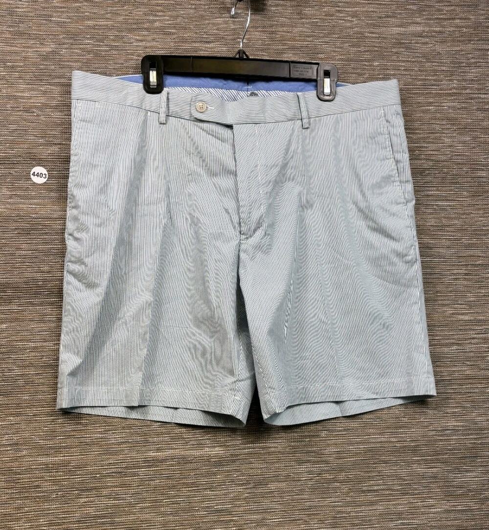 Peter Millar Chino Shorts Womens Size 40 White Blue Striped Mid Rise 8" Inseam